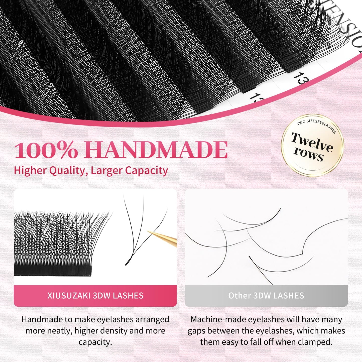 Lash Extensions 3D Eyelash Extensions W Lashes 0.07mm Thickness D Curl Lashes 8mm Soft Lash Trays Pestañas Pelo a Pelo Natural Matte Black False Eyelashes Individual Lashes(W-3D-0.07-D,8mm)