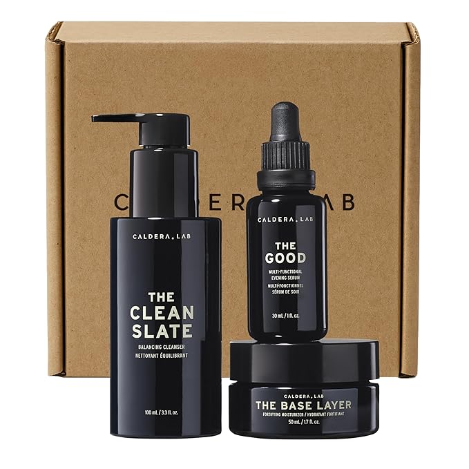 Caldera + Lab Men’s Skincare Set – The Regimen Rich: Cleanser, Moisturizer & Night Serum | Hydrating, Firming & Smoothing | Niacinamide, Clean, All Skin Types