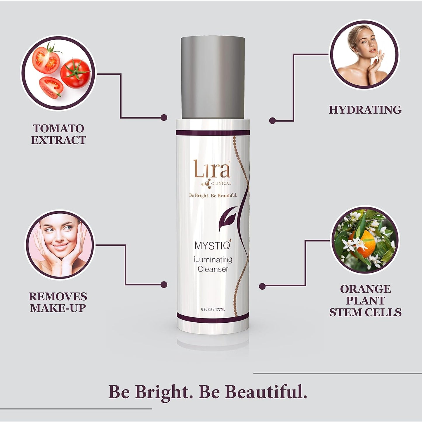 Lira Clinical MYSTIQ iLuminating Cleanser - Moisturizing Face Wash with Vitamin C, Orange Plant Stem Cells, and Plant Extracts - Gentle Facial Cleanser Supports Skin Barrier and Hydration - 6 Oz