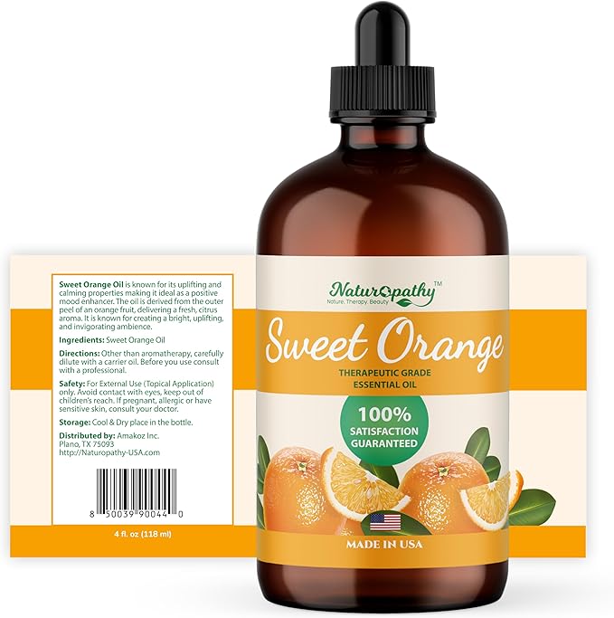 Naturopathy Sweet Orange Essential Oil Therapeutic Grade Premium Quality Oil with Glass Dropper - Huge 4 fl. Oz - Perfect for Aromatherapy and Relaxation