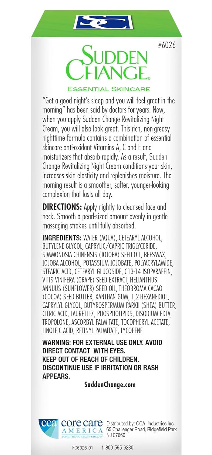 Sudden Change Revitalizing Night Cream - Face Lotion For Deep Wrinkles - Clinically Proven & Recommended By Professionals - Collagen & Elastin Booster - Reduce Fine Lines & Wrinkles In 2 Weeks, 2 Oz