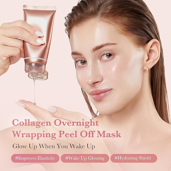 medicube Collagen Overnight Wrapping Peel Off Facial Mask Pack - Elasticity & Hydration Care, Reduces Sagging & Dullness - Hydrolyzed Collagen For Glowing Skin - Korean Skin Care, 2.53 fl.oz