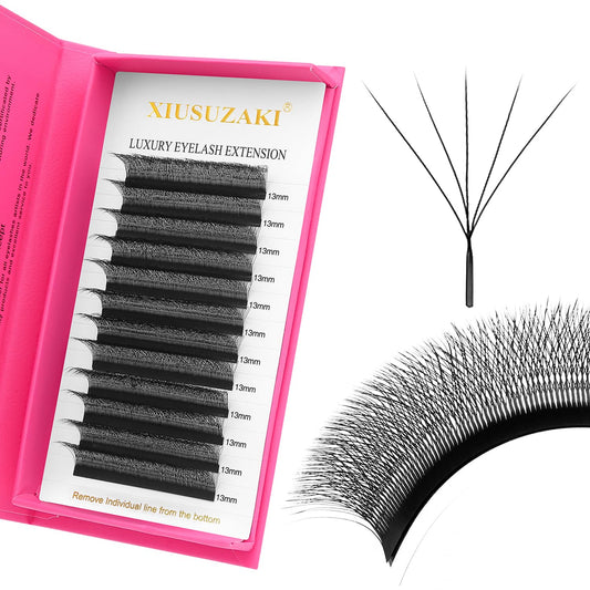W Lash Extensions Supplies 5D Eyelash Extensions W Shape 0.07mm Thickness D Curl 10mm Premade Fans Easy Fan Lashes Volume Matte Black 12 Rows Crisscross Eye Lashes(W-5D-0.07-D,10mm)