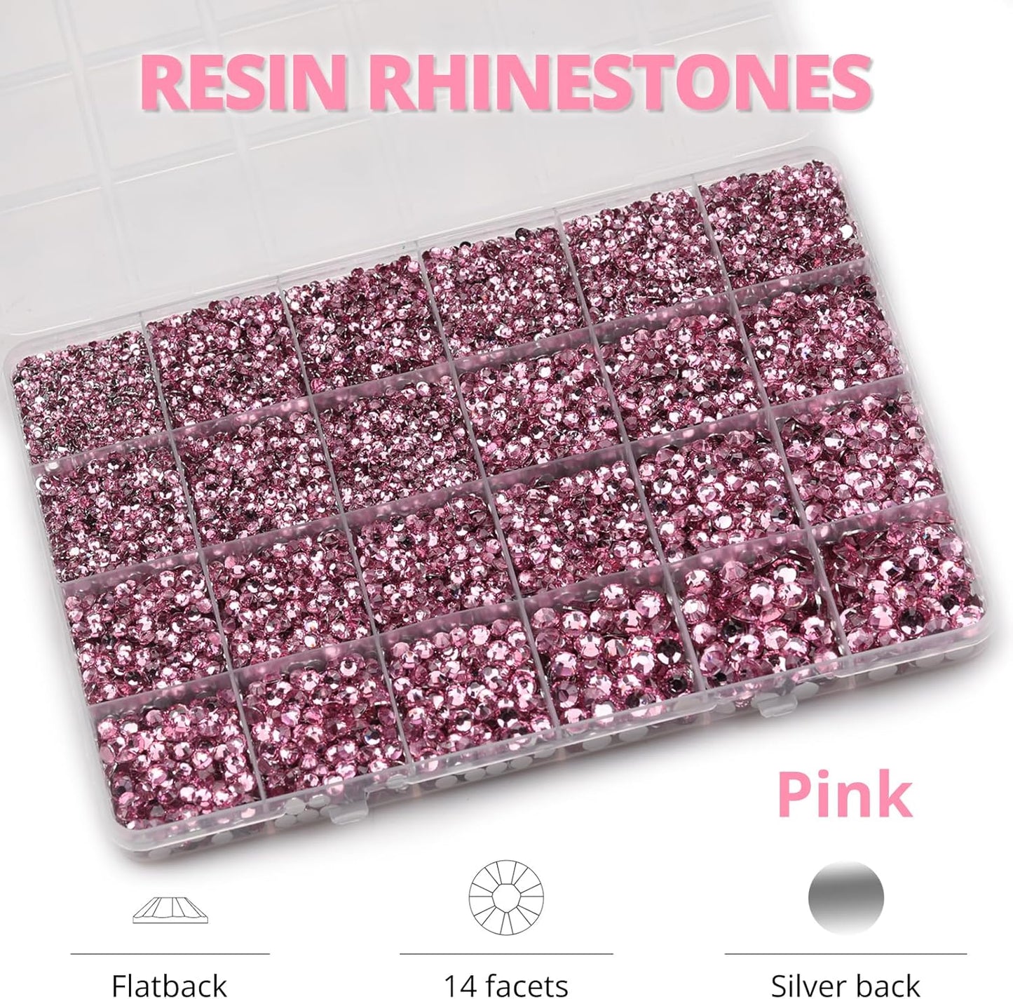 30000Pcs Resin Rhinestones Set for Crafting Bedazzling, Pink Flatback Gems Jewels for Crafts Clothes Shoes Fabric Outfit Nails Makeup, Flat Back Light Pink Crystal 2-6mm with b 7000 Glue