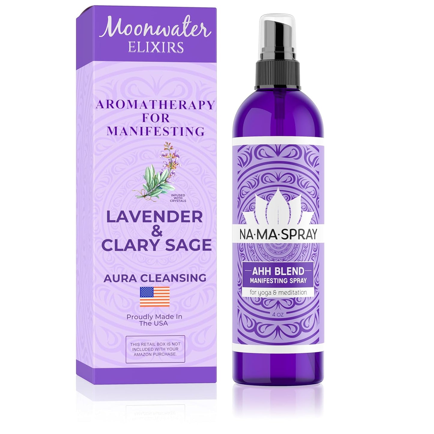Lavender & Clary Sage Aromatherapy Spray - Pillow and Shower Aura Cleansing Mist for Energy Clearing, Manifestation, Meditation & Spiritual Protection - Relax, Balance and Positive Vibes. AHH 4oz
