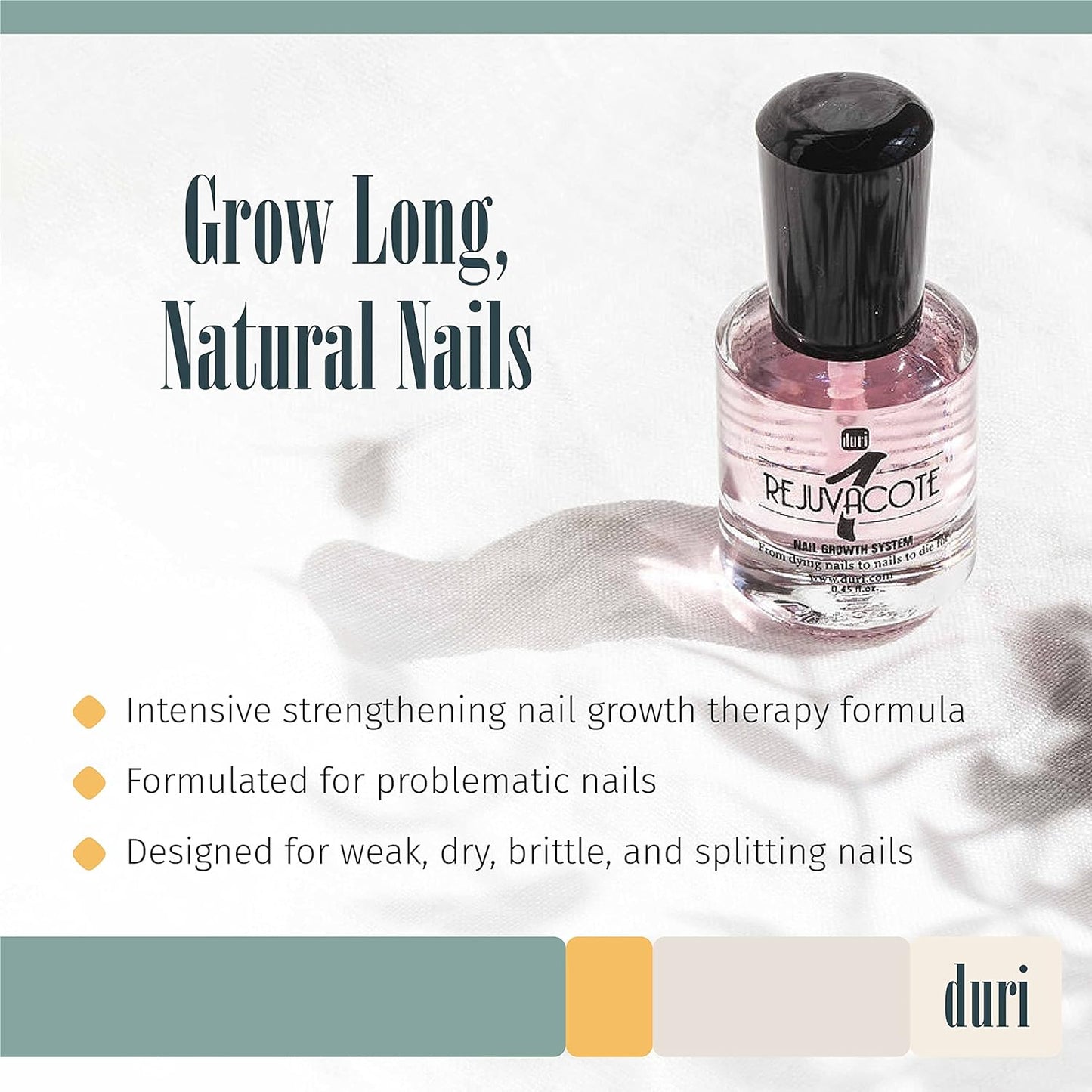 duri Rejuvacote 1 Nail Growth System - Original Maximum Strength Formula - Nail Strengthener and Nail Growth - Base and Top Coat - Pack of 2-0.45 fl. oz.