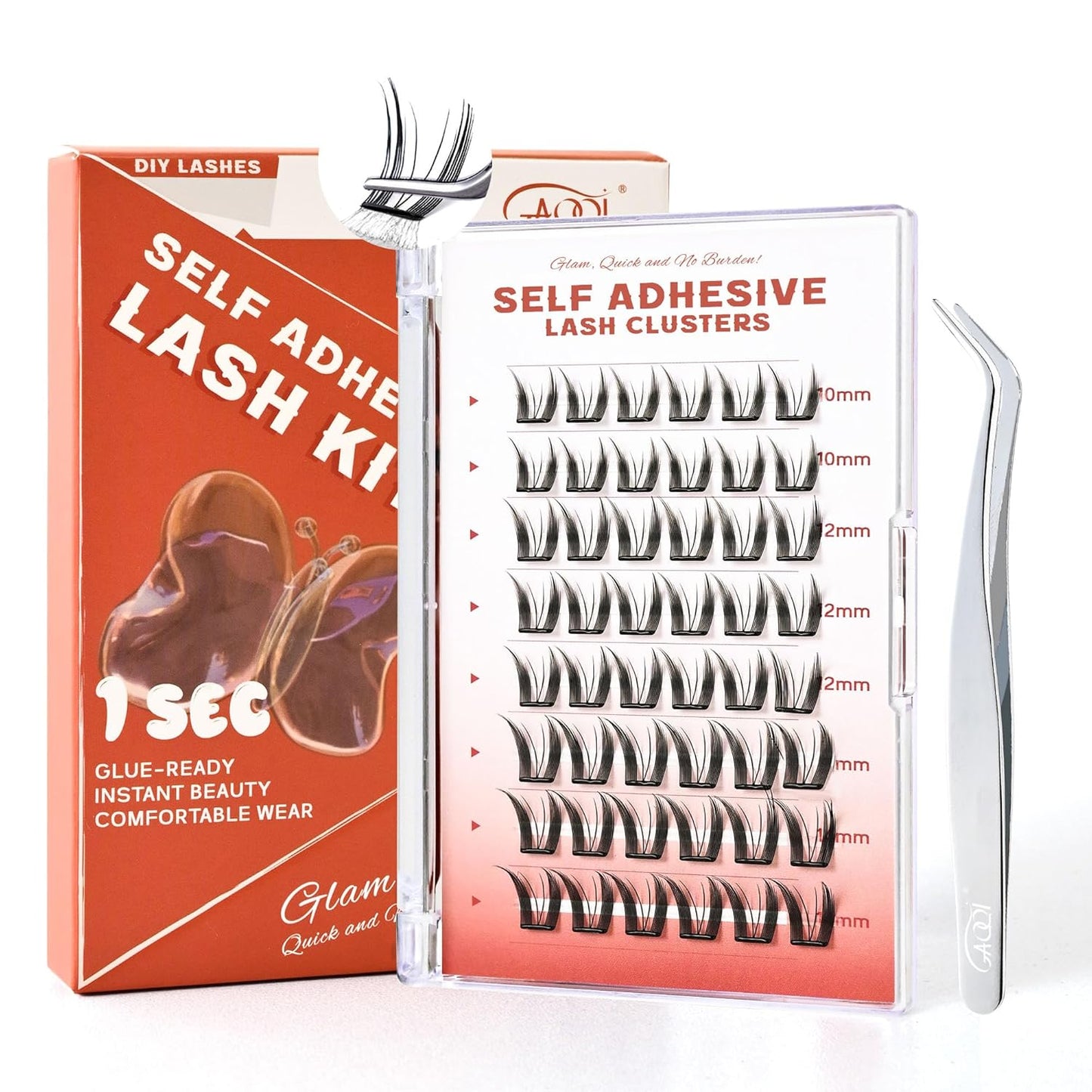 GAQQI Self Adhesive Eyelashes Lash Clusters, Press on Lashes 10-14mm Natural Wispy Cluster Lashes, Reusable No Glue Lashes C Curl, NEW-TECH Thin Flakes Pre Glued Eyelashes Clusters (PG09)