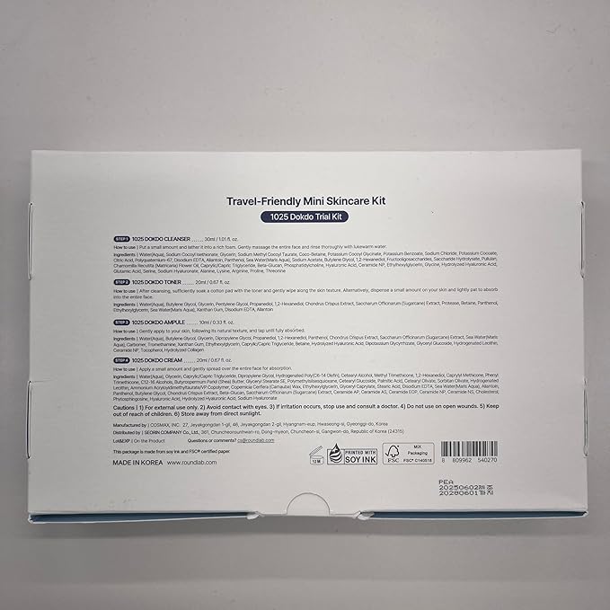 ROUND LAB 1025 Dokdo Hydrating Mini Size Kit (Cleanser, Toner, Ampule, Cream), Deep Hydration for Dry Skin, Daily Skin Care Routine Trial Kit for Moisture Care, Travel Size Gift Set, Stocking Stuffers