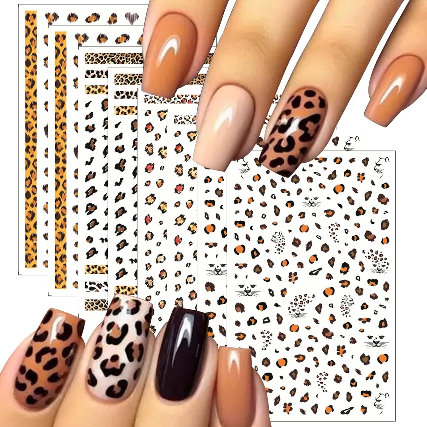 8Sheets Leopard Nail Stickers for Nail Art,3D Self-Adhesive Nail Decals Holographic Leopard Snake Tiger Nail Sticker Colorful Leopard Print Pattern Nail Design for Women Girls DIY Manicure Decoration