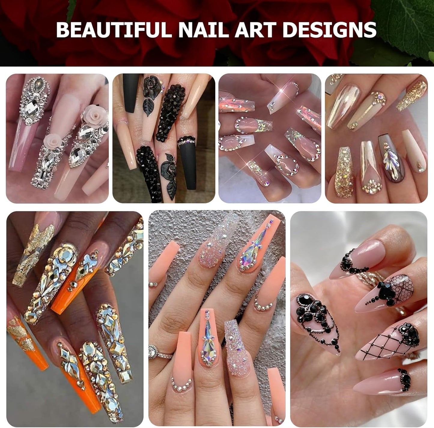 Dowarm 6000pcs Nail Rhinestones Kit, 16 Types of 800PCS Special-Shaped Diamonds + 5200PCS Flatback Rhinestones, 3D Crystal AB Glass Gemstones for Nail Crafts Decoration, Jewelry Gem Stones Charm