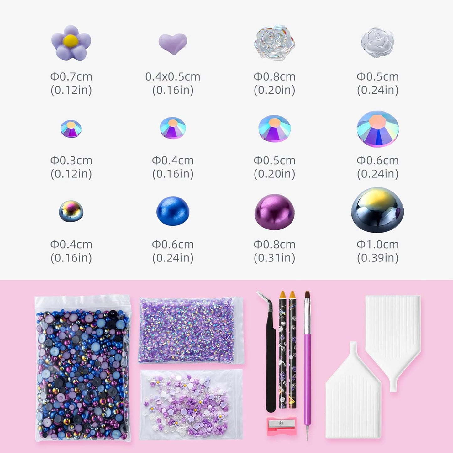 160g Dark Blue Flat Back Pearls Rhinestones for Crafts Mixed Size 3mm-10mm AB Color Round Half Pearls Flatback Pearl Beads and Resin Rhinestones Set for Face Art