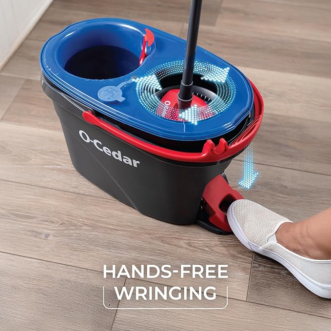 O-Cedar EasyWring RinseClean Microfiber Spin Mop & Bucket Floor Cleaning System with 3 Extra Refills, Plastic, Grey