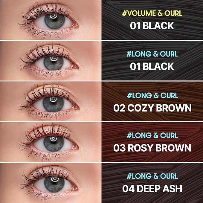 COSNORI Perfect Setting Waterproof Mascara Long&Curl 06 Urban Red – Long-Lasting Smudge - Burgundy Maroon Mascara - Korea Waterproof, Long lash, Strong fixing, Silk Amino Acids - 0.23fl oz (7ml)