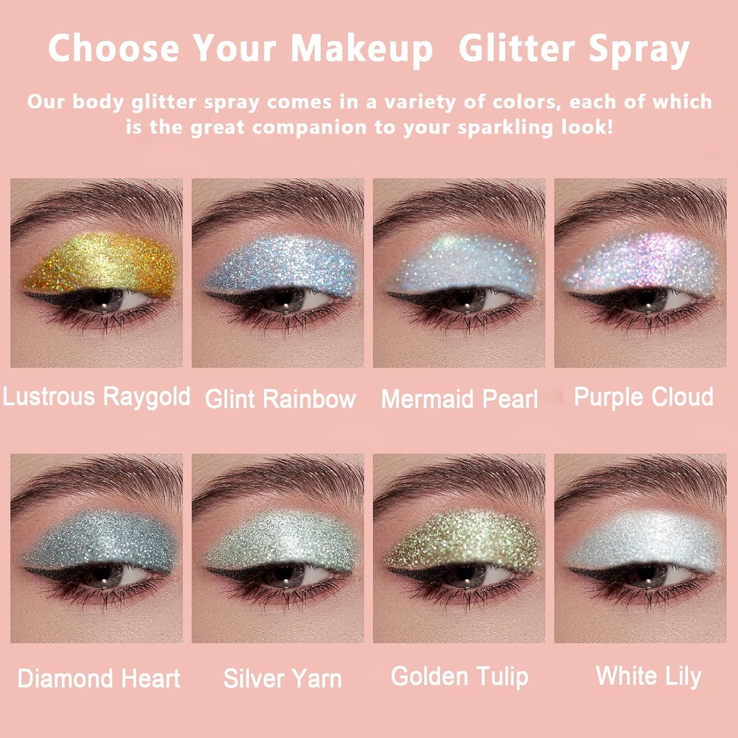 Boko Body Glitter Spray, Iridescent Glitter Spray for Sparkling Body Face Hair Nail Clothes, Hair Glitter Spray Body Shimmer Powder for Highlighter Makeup Mardi Gras Concert Party Rave Accessories