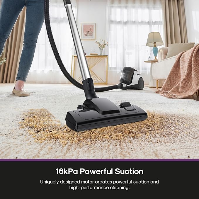 Eureka Bagless Canister Vacuum Cleaner, 1100W High Power Vacuum Cleaner for Carpets and Hard Floors HEPA Filter Extension Tube 2-in-1 Crevice Tool Floor Nozzle, NEN121WH