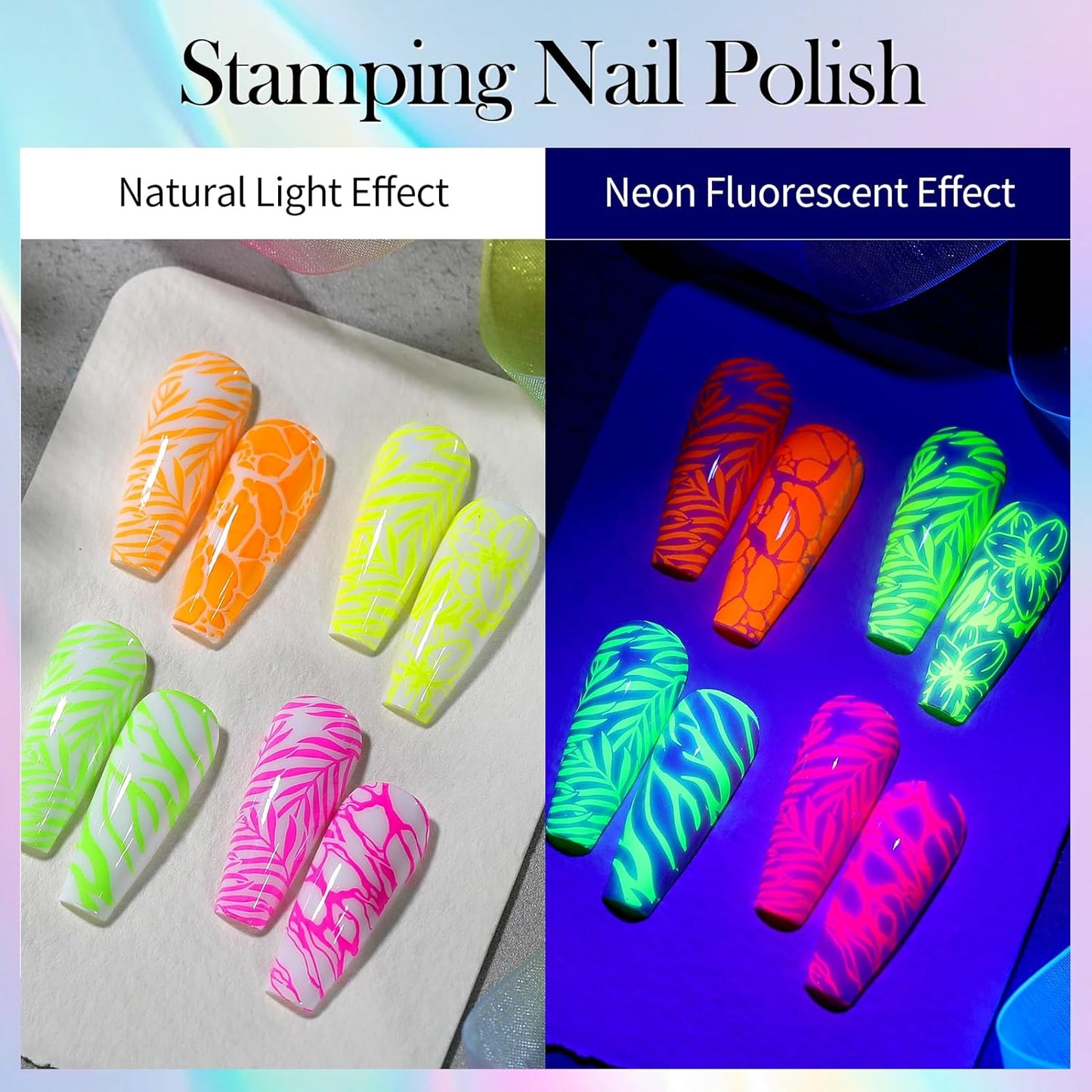 Born Pretty Nail Stamping Polish, 12 Colors Neon Metallic Effect Fingernail Stamp Polish Set Manicure Print Nail Polish for Stamping Plates Bulk Gift Collection 10ml 0.34fl oz Ideal Gifts