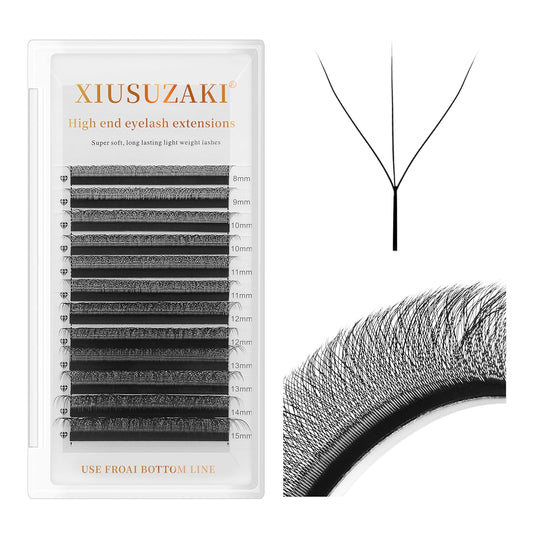 W Lash Extensions Supplies 3D Eyelash Extensions W Shape 0.07mm Thickness D Curl 13mm Premade Fans Easy Fan Lashes Volume Matte Black 12 Rows Crisscross Eye Lashes(W-3D-0.07-D,13mm)
