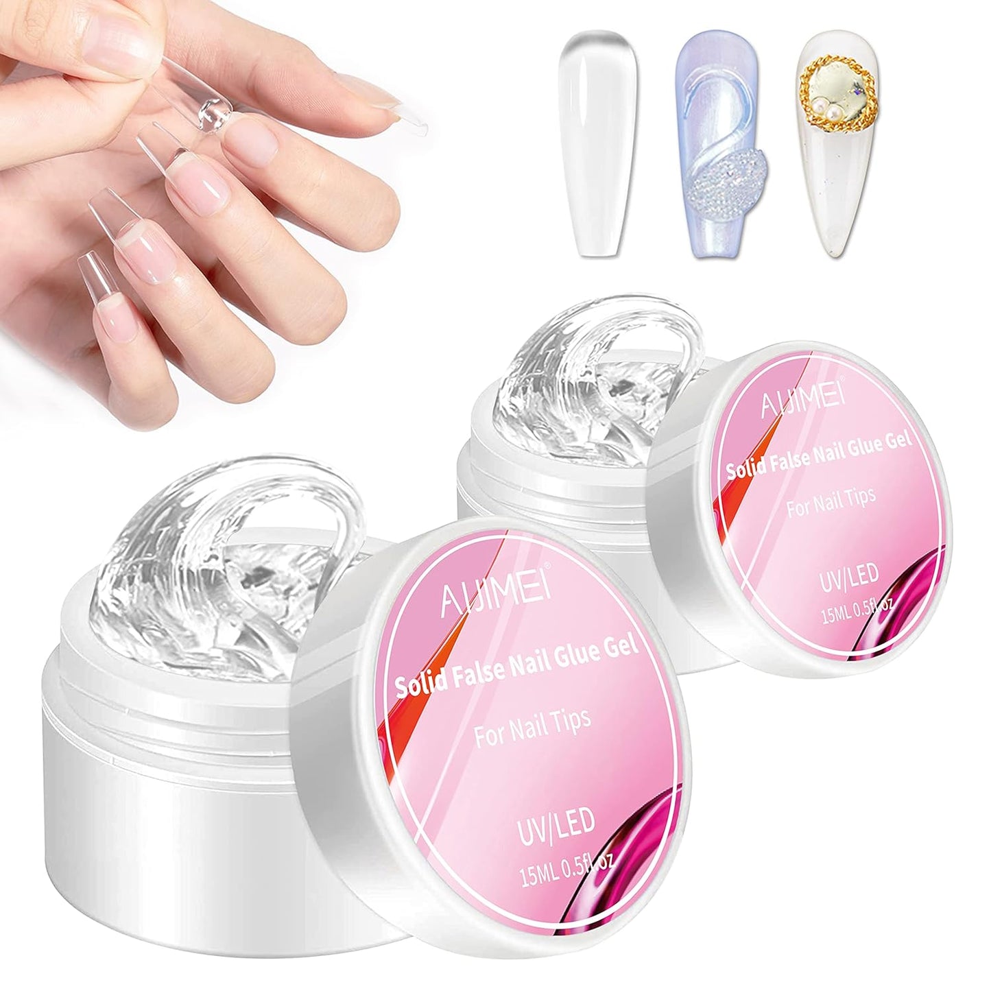 AIJIMEI 2PCS Solid Nail Glue for Press On Nails Strong Clear Acrylic Nail Glue for Fake Nails Soft Gel Nail Tips Solid Hard Gel for Nail Art DIY Home