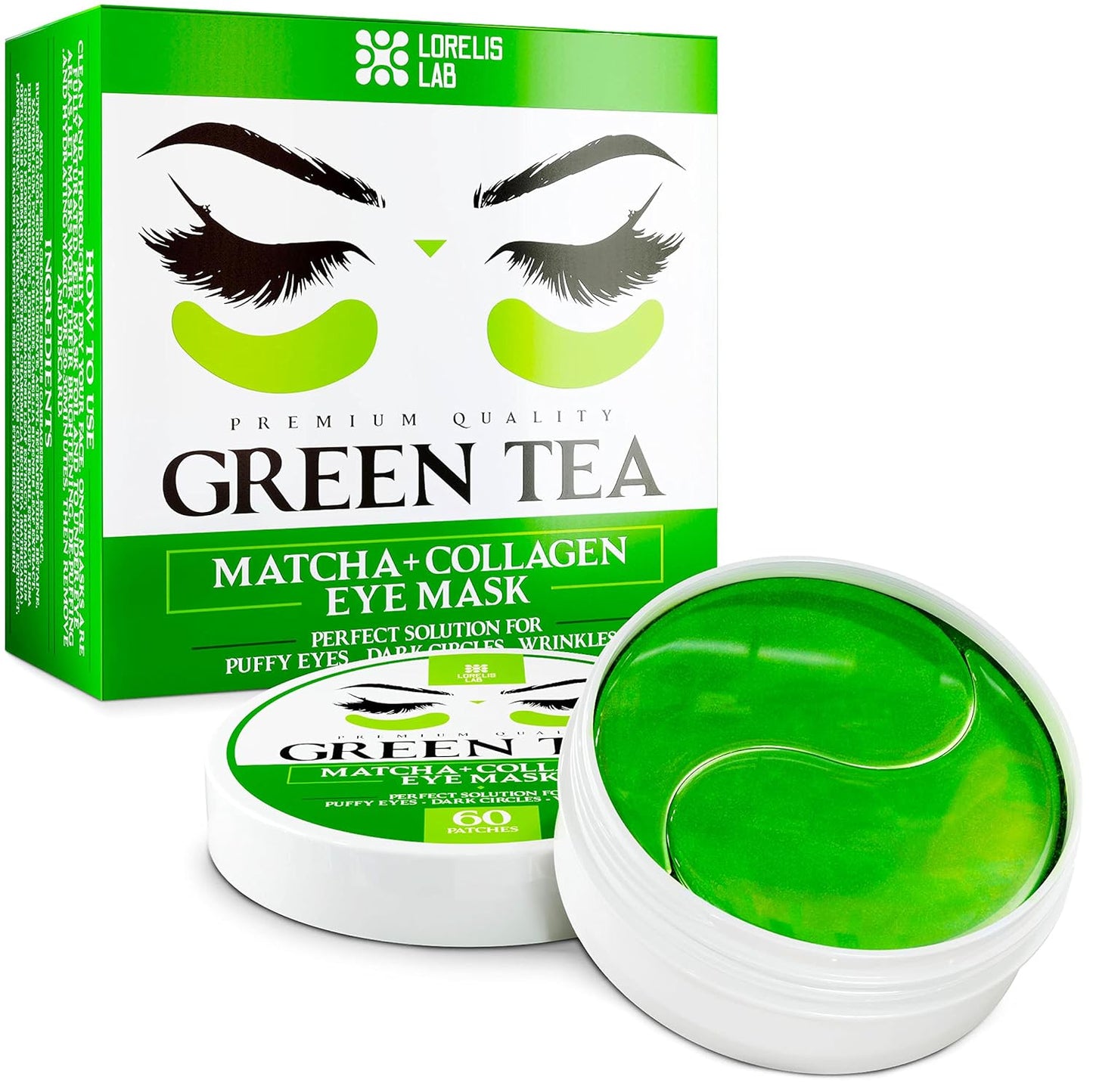 Under Eye Mask for Puffy Eyes, Dark Circles, Eye Bags, Puffiness, Wrinkles with Collagen - Hydrating - Green Tea Skincare - Anti-Aging Eye Patch Treatment Masks - 60 Under Eye Gel Pads