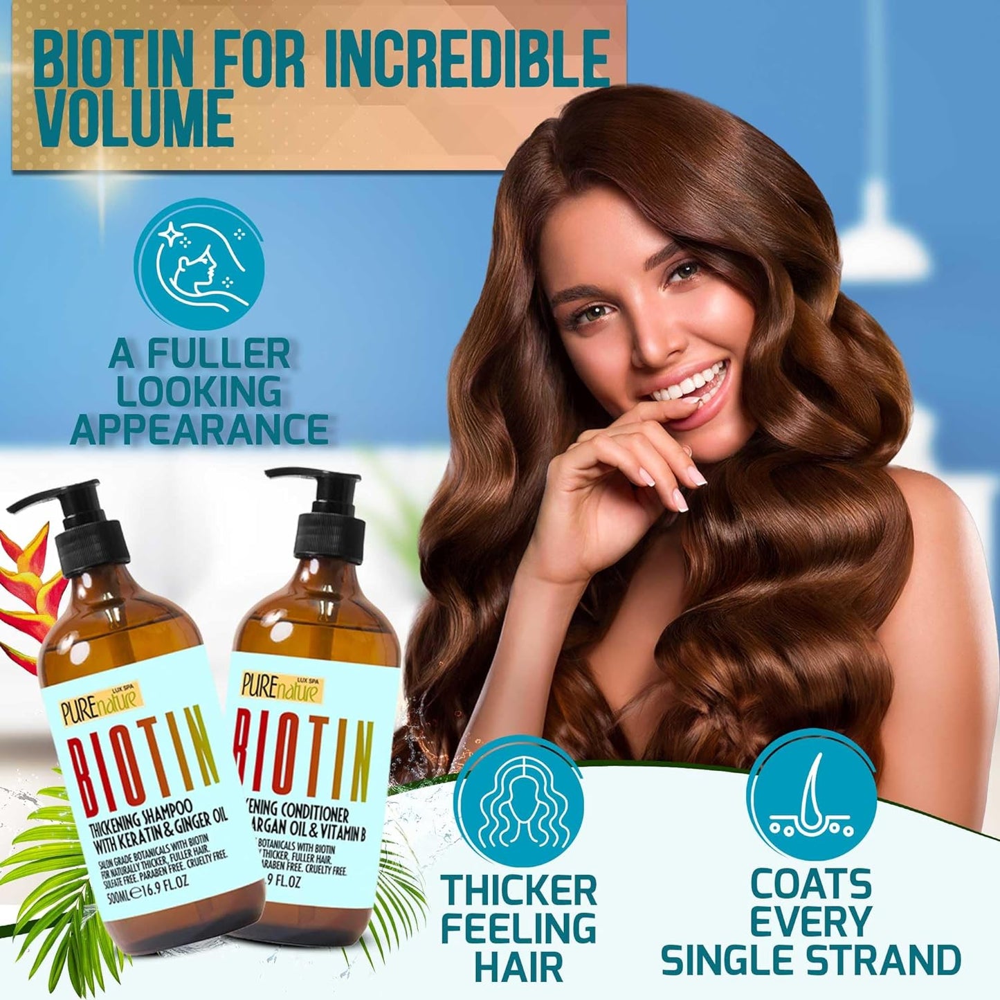 Biotin Shampoo and Conditioner Set - Volume Boosting Formula for Men and Women to Help Thinning Hair - Sulfate and Paraben Free with Thickening Properties - Volumizing Products to Improve Fullness