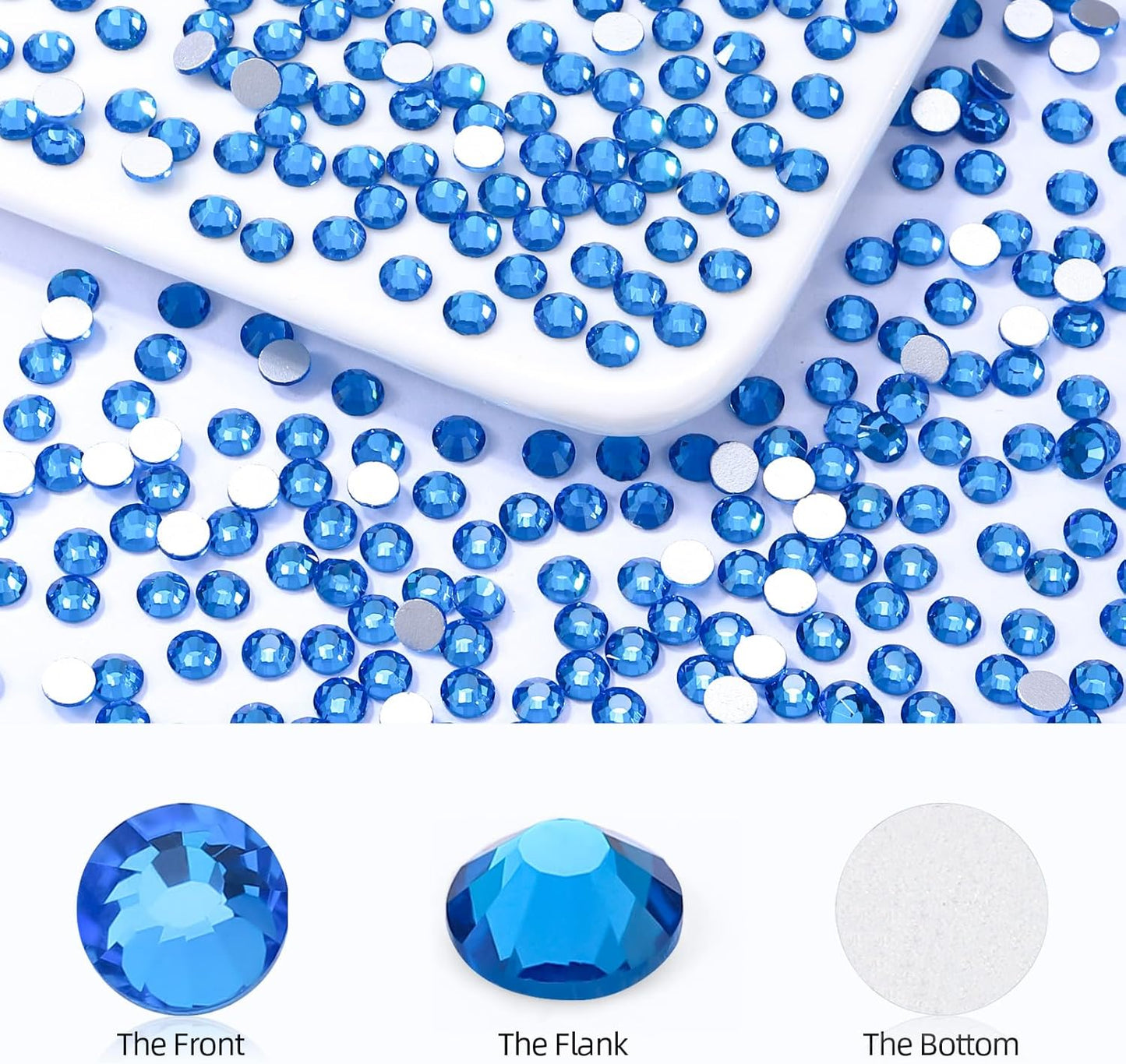 Capri Blue Flatback Rhinestones, Glass Rhinestones for Nail Art and Craft, Glue Fix, Loose Crystal Gemstones(Capri Blue, SS10, 1440pcs, 2.7-2.8mm)