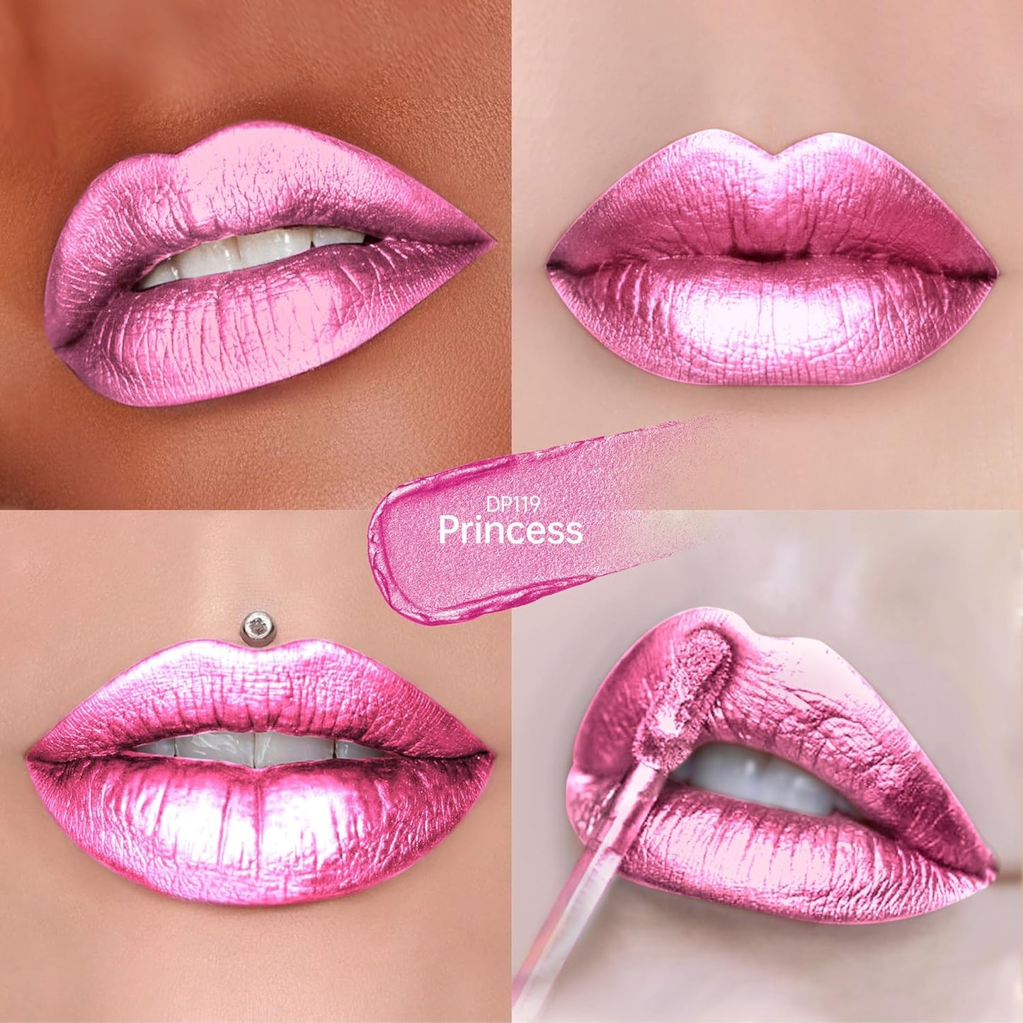 Pink Lipsticks for Women Metallic Lipstick Long Lasting Non Stick Cup Lip Gloss, Shimmer Lightweight Hydrating Full Coverage Lip Color, DP119 Princess