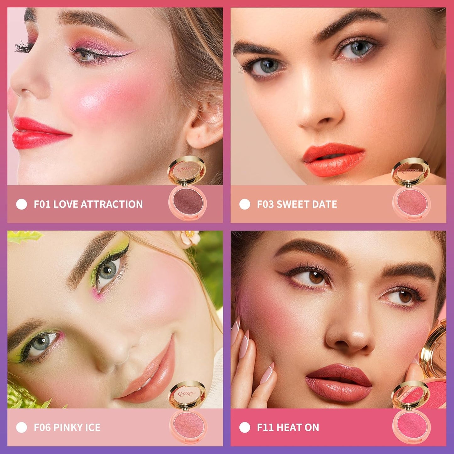 Oulac Shimmer Blush Cheek| 2 in 1 Powdery Blush & Highlighter | Pigmented&Blendable | Shape & Highlight Face| Vegan & Cruelty-Free | 4.8g F01 Love Attraction