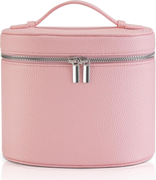 Makeup Bag Vanity Case Cosmetic Bag with Removable Divider Travel Toiletry Bag for Women Portable Make up Box Organizer, Pink