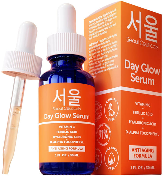 SeoulCeuticals Korean Skin Care 20% Vitamin C Hyaluronic Acid Serum + CE Ferulic Acid - Potent Anti Aging, Anti Wrinkle Korean Beauty 1oz
