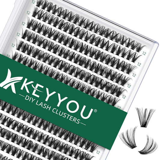 KEYYOU Individual Lashes 300pcs 40D 0.07C Curl 12mm DIY Eyelash Extension Soft&Natural Black Nylon Lashes