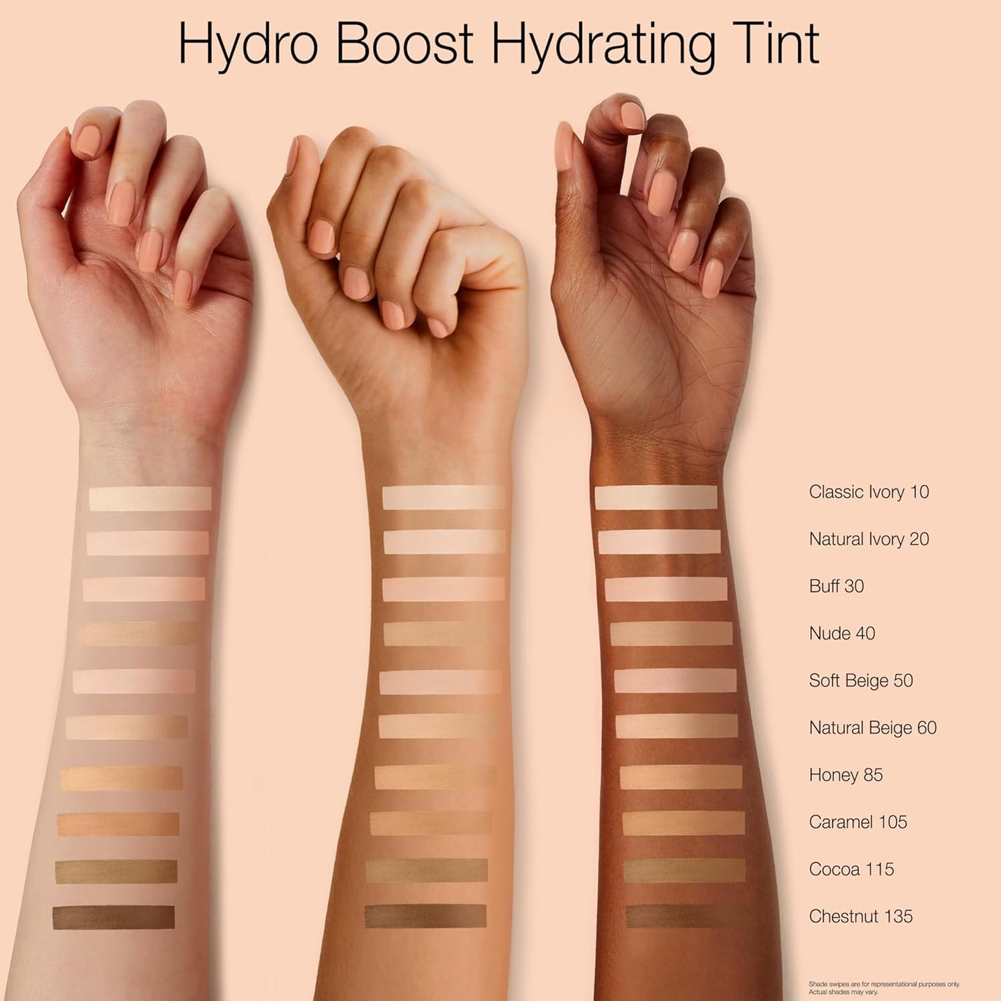 Neutrogena Hydro Boost Hydrating Tint Foundation Makeup for Dry Skin, with Hyaluronic Acid, Lightweight Oil-Free Water Gel, Non-Comedogenic, 135 Chestnut Color 1.0 fl. oz