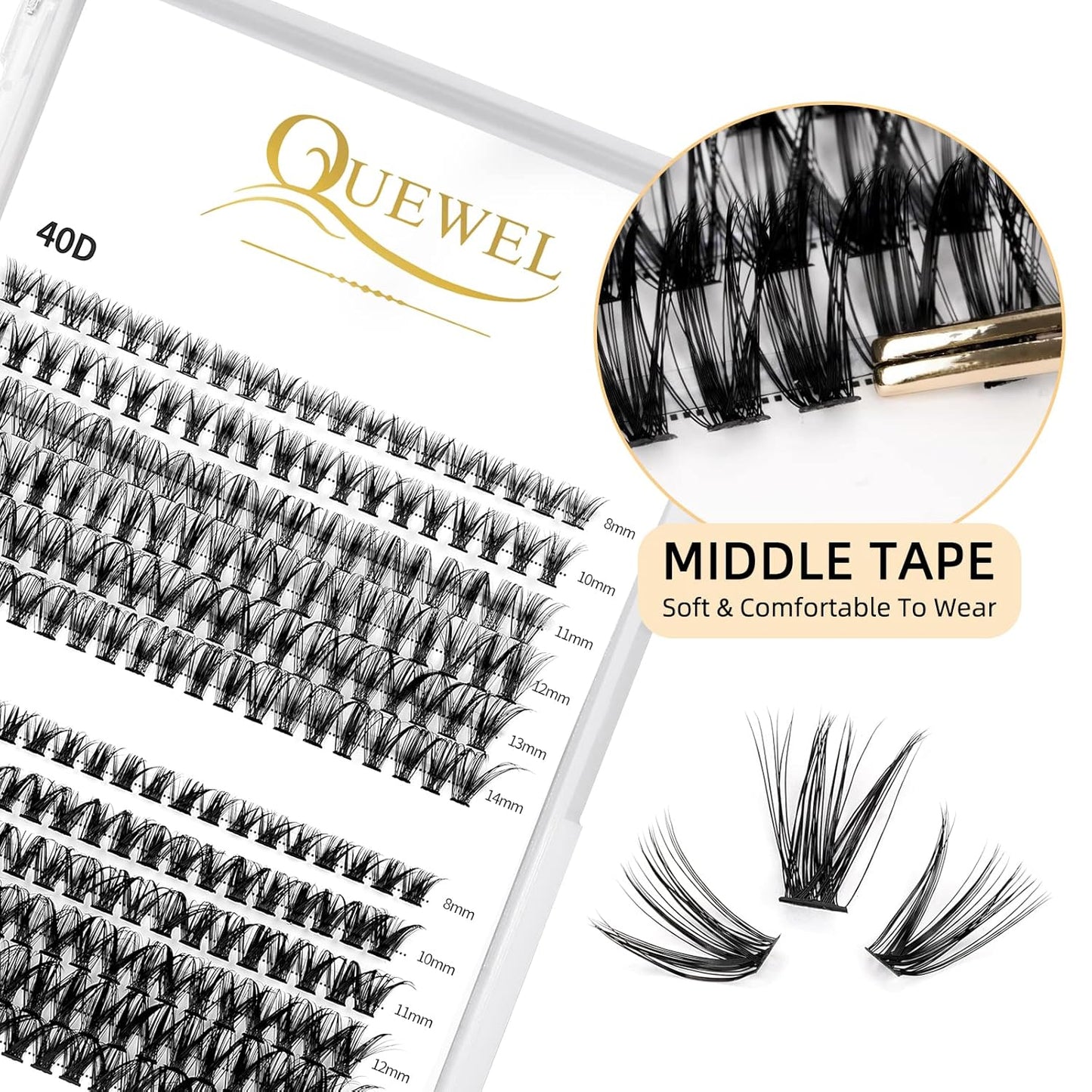 QUEWEL Cluster Lashes 240Pcs Individual Lashes 40D+50D C Curl Mix8-14mm Lash Extensions Clusters Lashes Soft&Natural False Eyelashes Individual DIY Eyelash Extension at Home(40D+50D C mix-8-14)