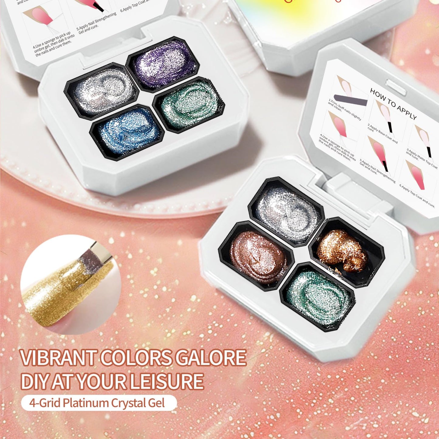 Finger Secret 4 Colors Ombre Gel Nail Polish,Glitter Ombre Pigment Palette Pat Patting Gel with 20Pcs Nail Sponges for Nail Painting Gel Nail Art in Salon or Home Use (k5)