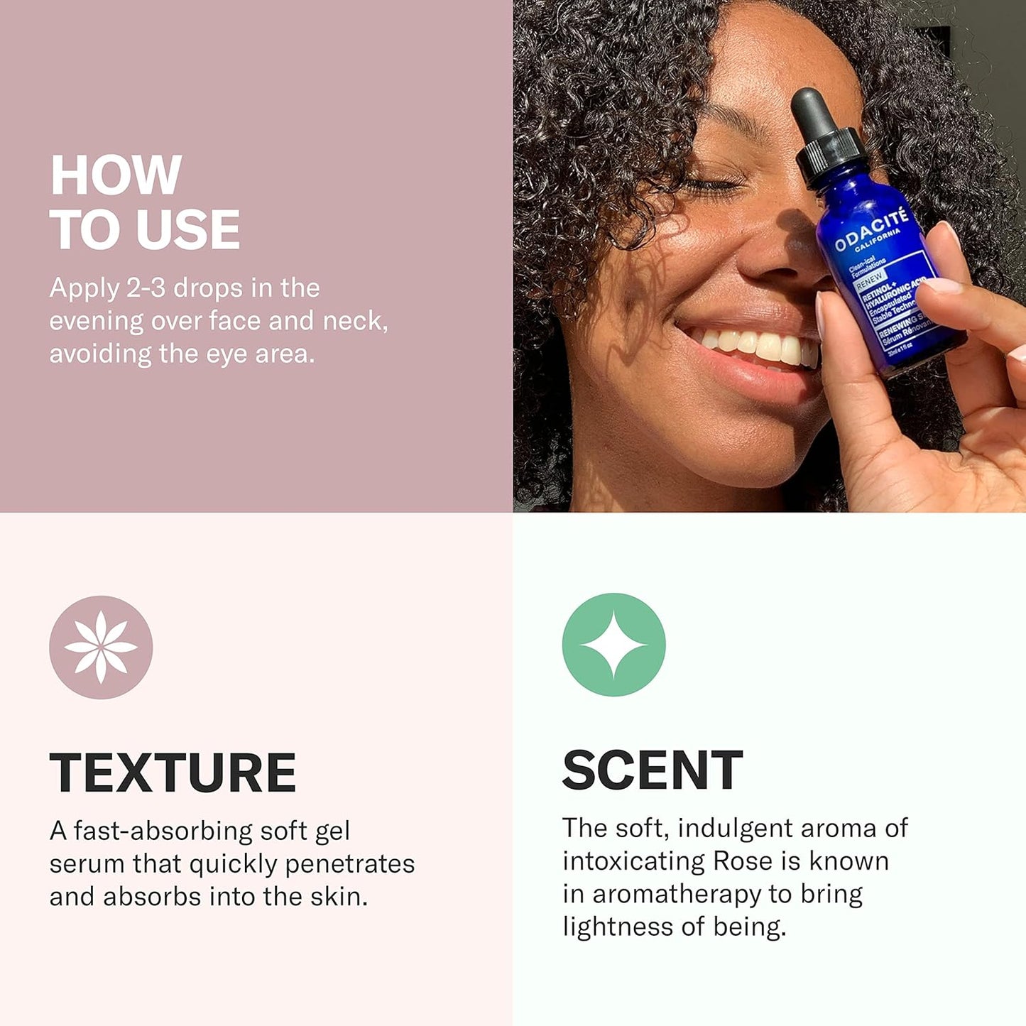 Odacite Renewing Retinol & Hyaluronic Acid Facial Serum - Anti-Aging Face Serum Targets Fine lines, Blemishes & Wrinkles - Squalane, Vitamin E & Rose Floral Water for Smooth Skin - 1 Fl Oz