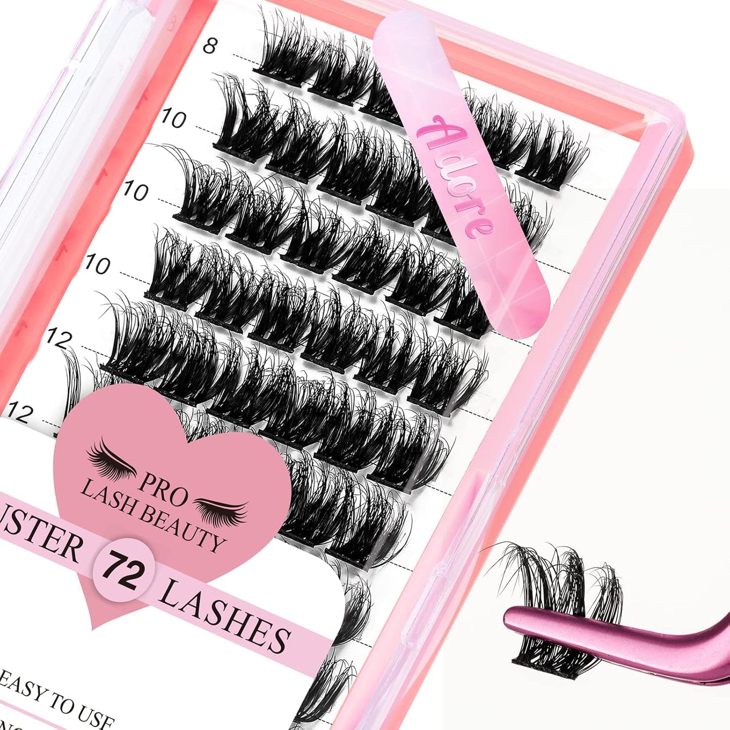 72 Pcs Individual Cluster Lashes 3D Effect DIY Lash Extension 8-16mm Eyelash Clusters Volume Wispy Lashes Super Thin Band Reusable Soft & Comfortable(Adore-3D,C-8-16mix)