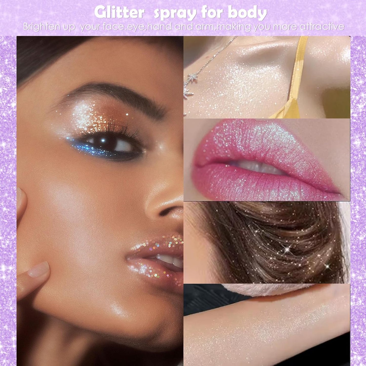 Yosca Body Glitter Spray, 30ML Loose Body Shimmer Powder Hair Spray Fine Glitter Sparkle Highlighter Makeup Mardi Gras Festival Concert Party Rave Accessories for Rave Clothes Hair Face Nail Art