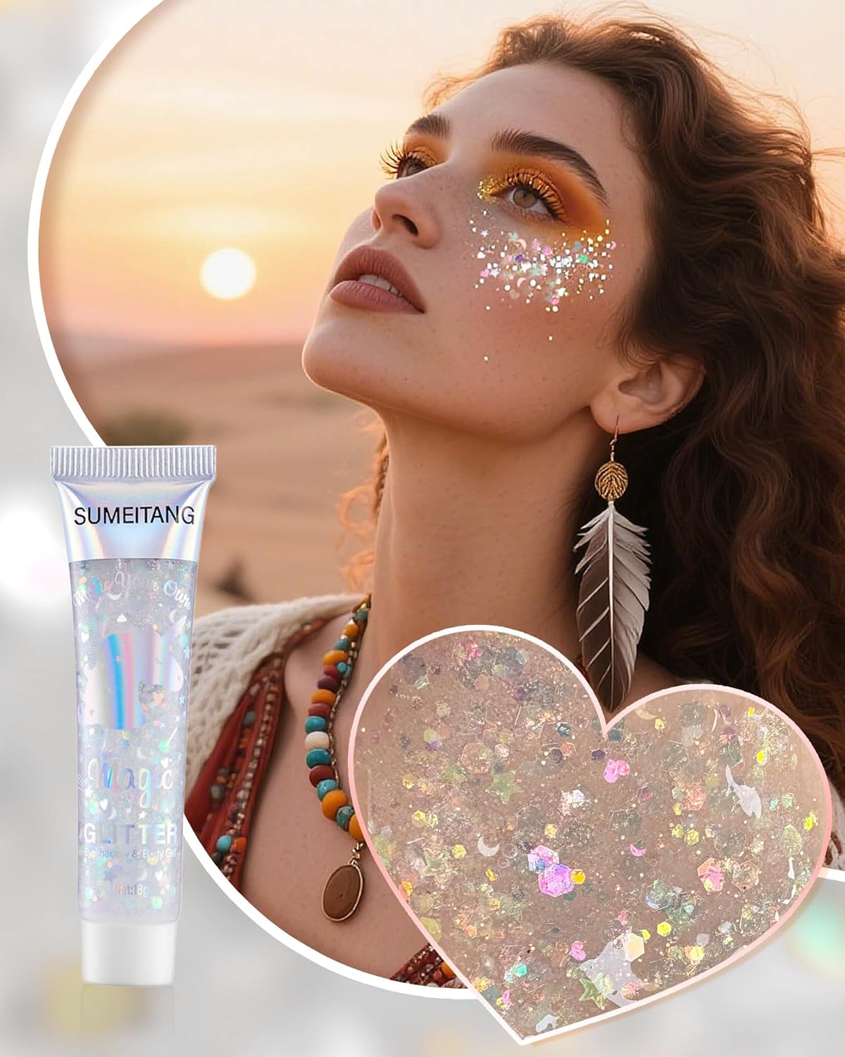6Colors Face Body Glitter Gel，Holographic Chunky Sequins Body Glitter Paint for Party Singer Concerts Music Festival Rave Accessories for Girls Women Face Body Hair DIY Sparkling Makeup