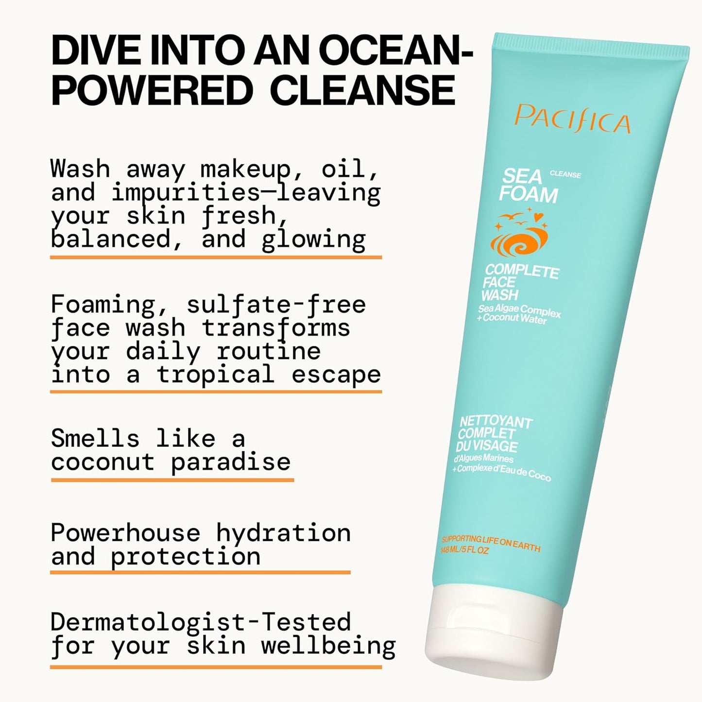 Pacifica Face Wash - Sea Foam Mini Travel Size, Skincare, Daily Gentle Foaming Cleanser, Makeup Remover, Face Cleanser, Skin Care, For Combination and Oily Skin, Vegan, 1.4 fl oz (1 Count)
