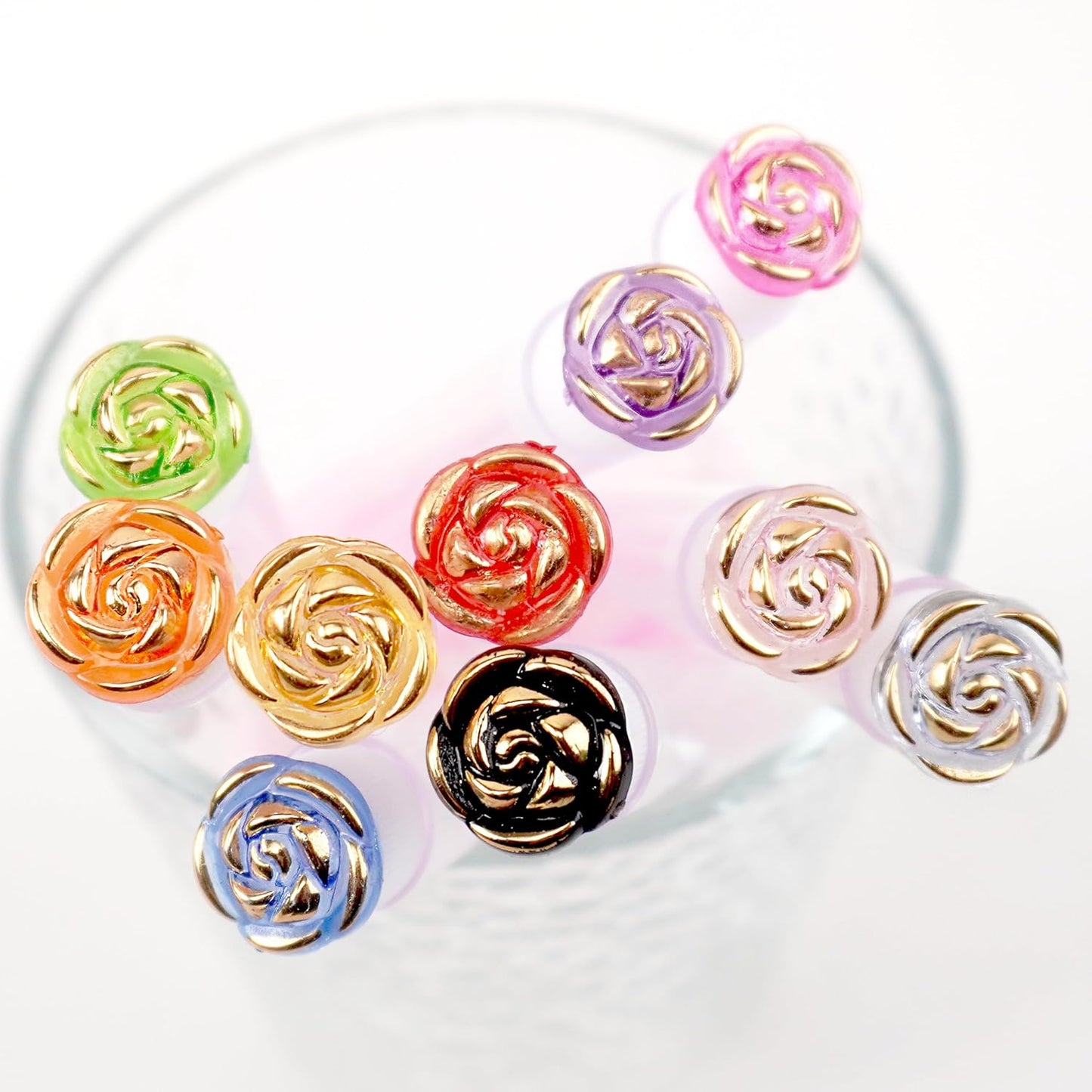 i-Laesh 10-Piece Disposable Mascara Wands with Tube - Diamond Spoolies for Eyelash & Eyebrow Makeup - Multi-Color Lash Applicator Set - Gold Rose