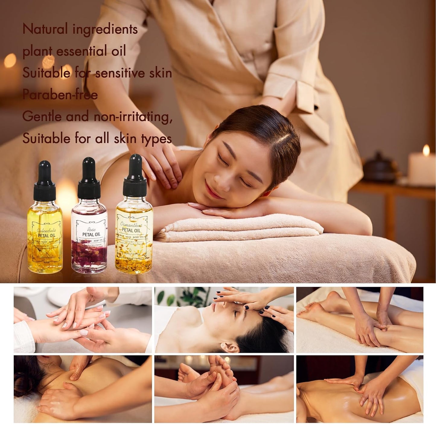 Calendula Essential Oil with Flower Petal, Sunflower Seed, Olive Fruit Natural Massage Oils for Nails, Hair, Body, Face Moisturizing Skincare Oil Serum Dry Hair Strengthening Treatment All Types 30ml