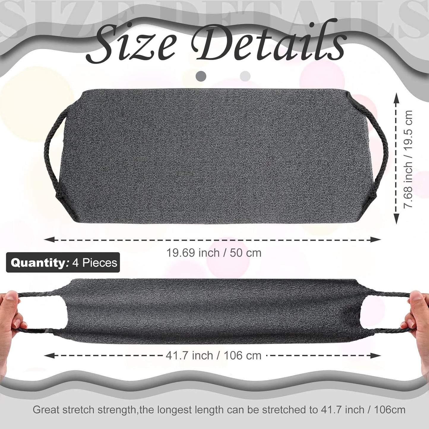 Moukeren Exfoliating Back Scrubber with Handles 4 Pack Nylon Back Exfoliator Extended Length Washers Scrubbers Stretchable Pull Strap Exfoliating Washcloth(Grey, Cream White)