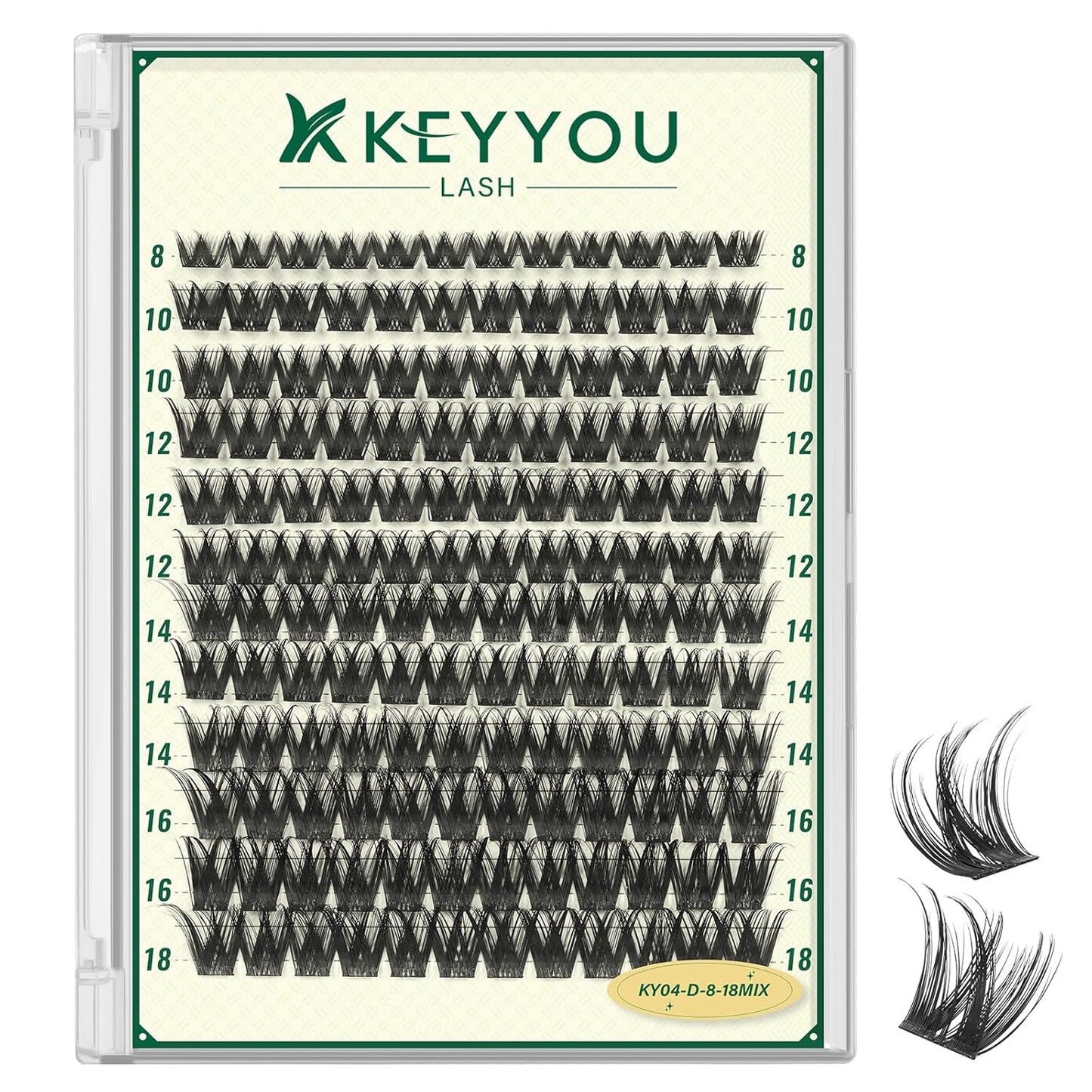 KEYYOULASH Lash Clusters Manga Lash Extension D Curl 144pcs 8-18mm Wispy Eyelash Clusters Natural Volume Eyelash Extensions Individual Lashes DIY at Home(KY04,D-8-18MIX)