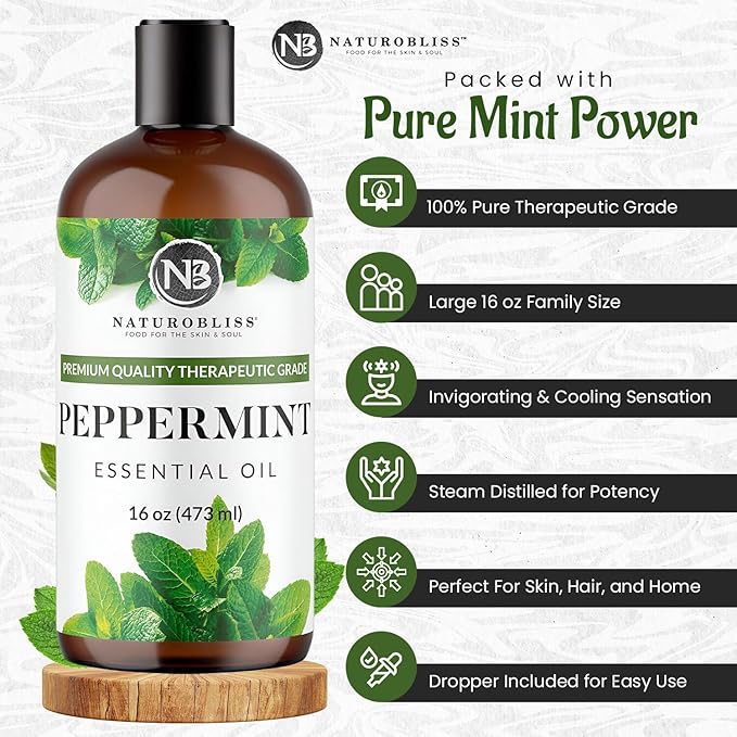 Naturopathy Peppermint Essential Oil, Therapeutic Grade, Premium Quality Perfect for Aromatherapy (16oz, Peppermint)