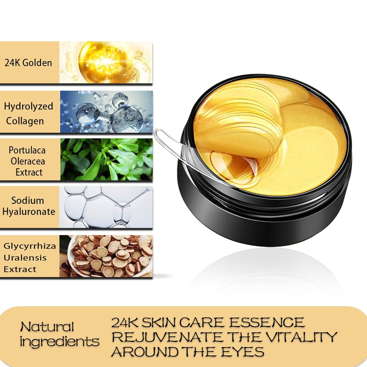 Anti-Aging Under Eye Patches, 24K Gold Eye Mask, Reduce Puffiness and Dark Circles, Nourish Skin, Smooth Wrinkles, 30 Pairs