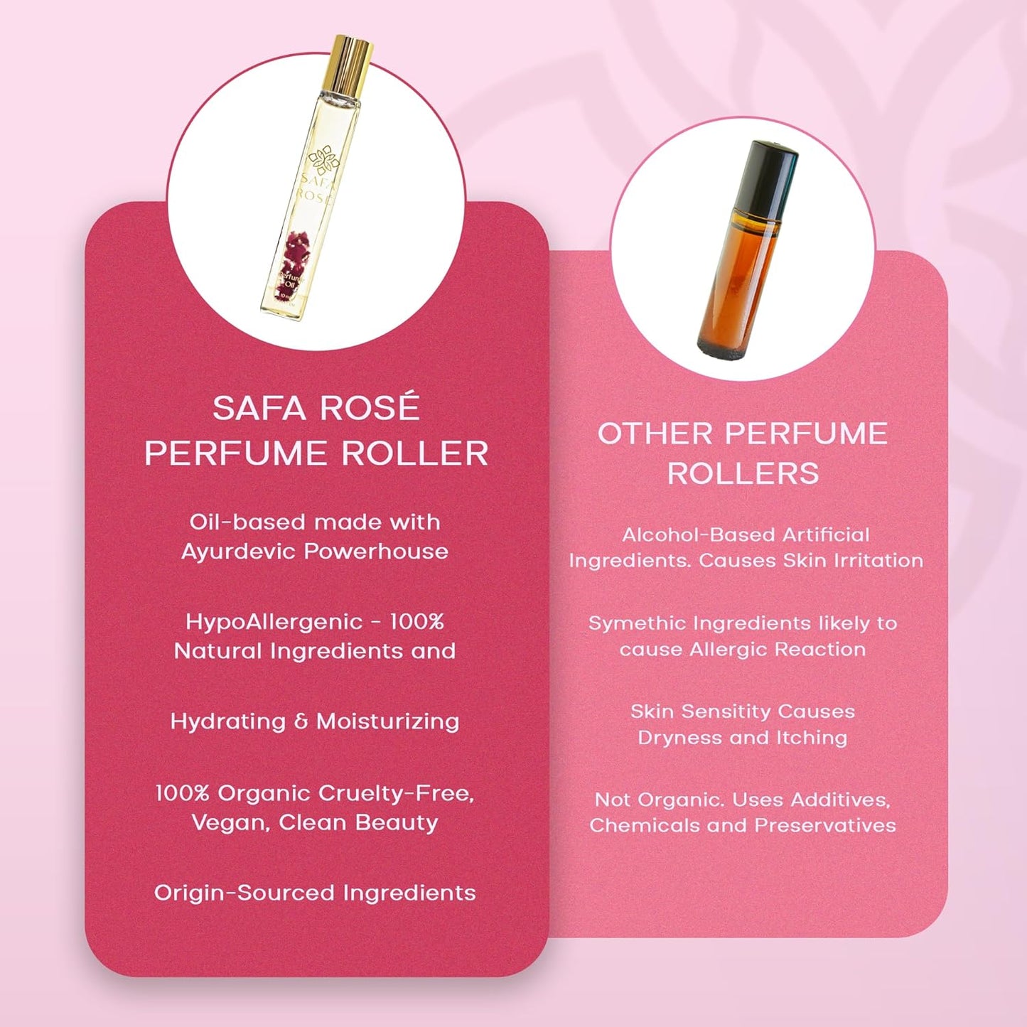 SAFA Rosé Organic Rose Oil Perfume Roller | Bulgarian Damask & Indian Rose Petals | 10 mL Long Lasting Perfume Oil for Women & Men | Non-Toxic, Alcohol-Free & Travel Friendly
