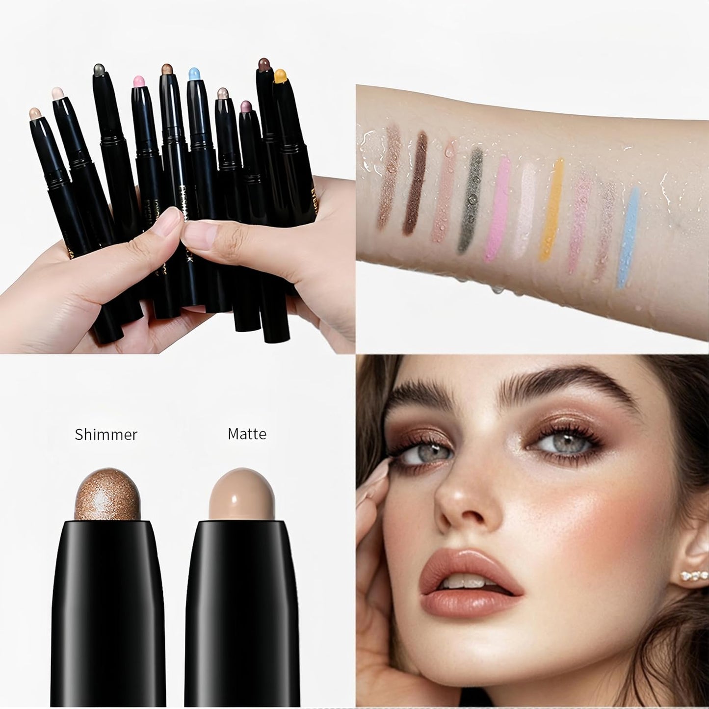 MAEPEOR 10 Colors Cream Eyeshadow Stick Silky Smooth Matte Shimmer Eyeshadow Pen Waterproof and Long Lasting Shadow Pencil for Girls and Women (Color 04)