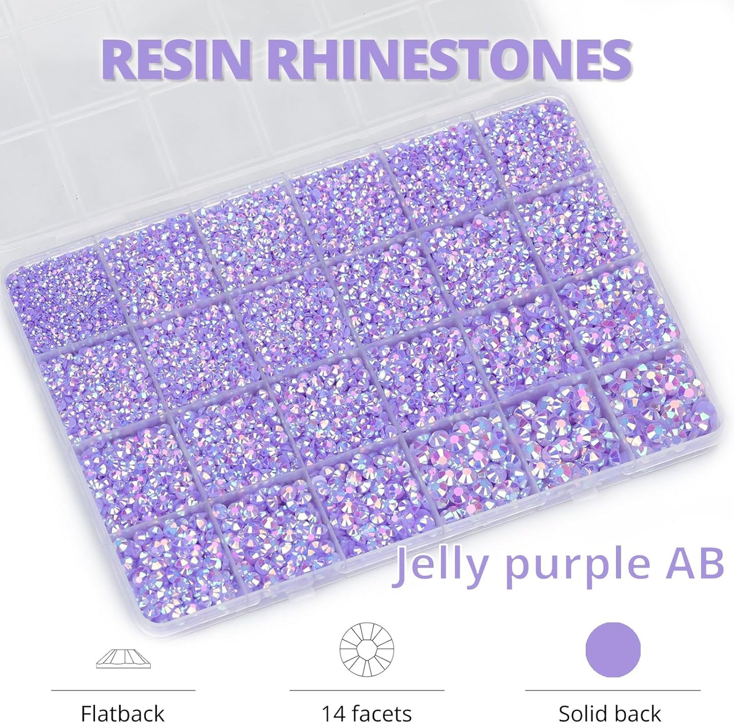 30000Pcs Resin Jelly Rhinestones Set for Crafting Bedazzling, Light Purple AB Flatback Gems Jewels for Crafts Clothes Shoes Fabric Outfit Nails Makeup, Flat Back Lavender Crystal 2-6mm with b7000 Glue