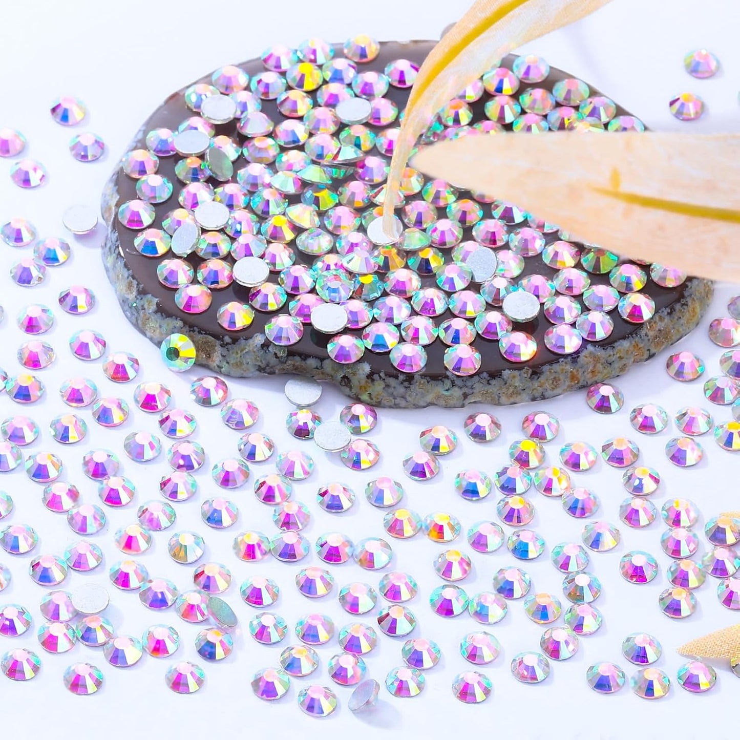 Crystal AB Flatback Rhinestones, Glass Rhinestones for Nail Art and Craft, Glue Fix, Loose Crystal Gemstones(Crystal AB, SS34, 576pcs, 7.1-7.3mm)