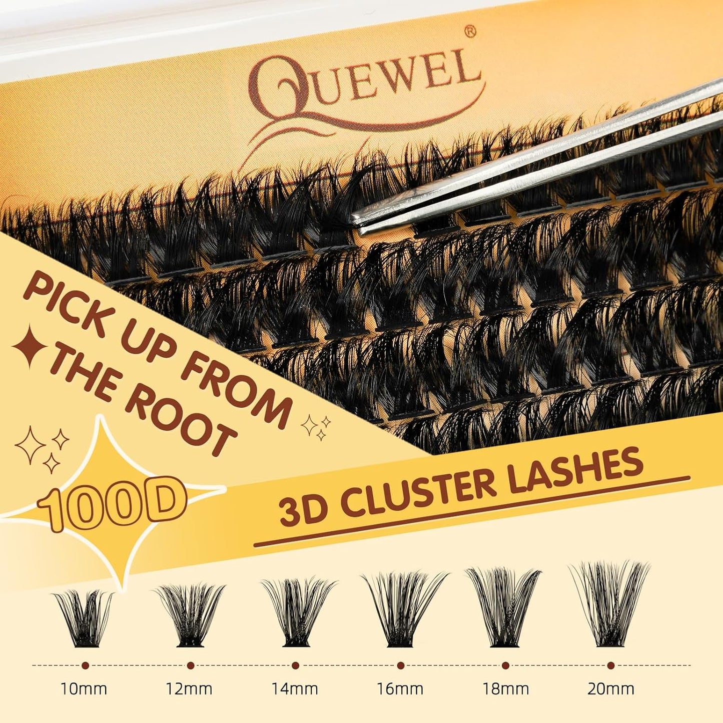 QUEWEL DIY Lash Extension Kit, 300pcs Cluster Lashes Mixed 10-20mm Lash Clusters Kit with Lash Bond and Seal Waterproof, Lash Applicator and Brush, DIY Lash Extensions at Home(100D RR-KIT)