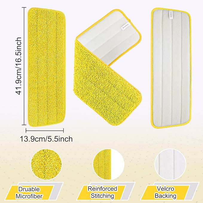 16.5 inch Reusable Mop Pads Microfiber Spray Mop Replacement Heads for Wet/Dry Mops Compatible with Bona Floor Care System (5 Pack)